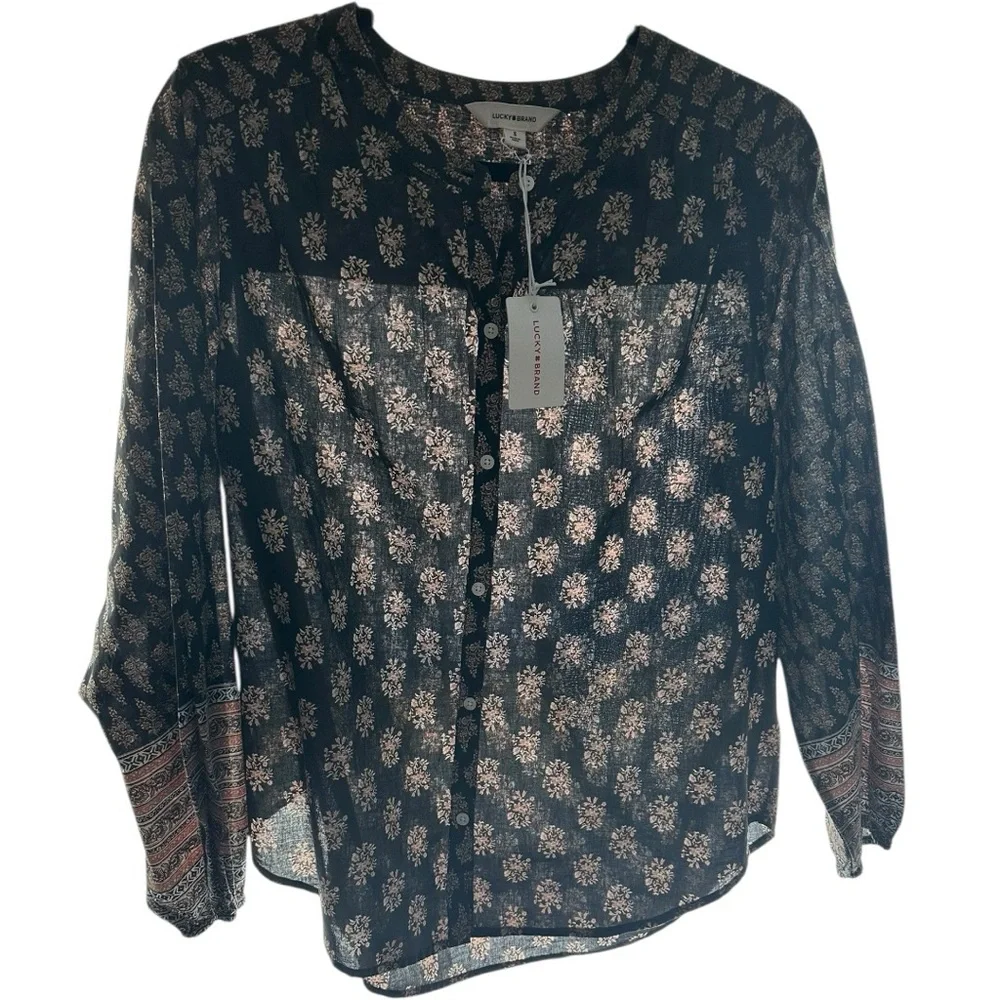 NWT Lucky Brand Black and Cream Blouse Size Small